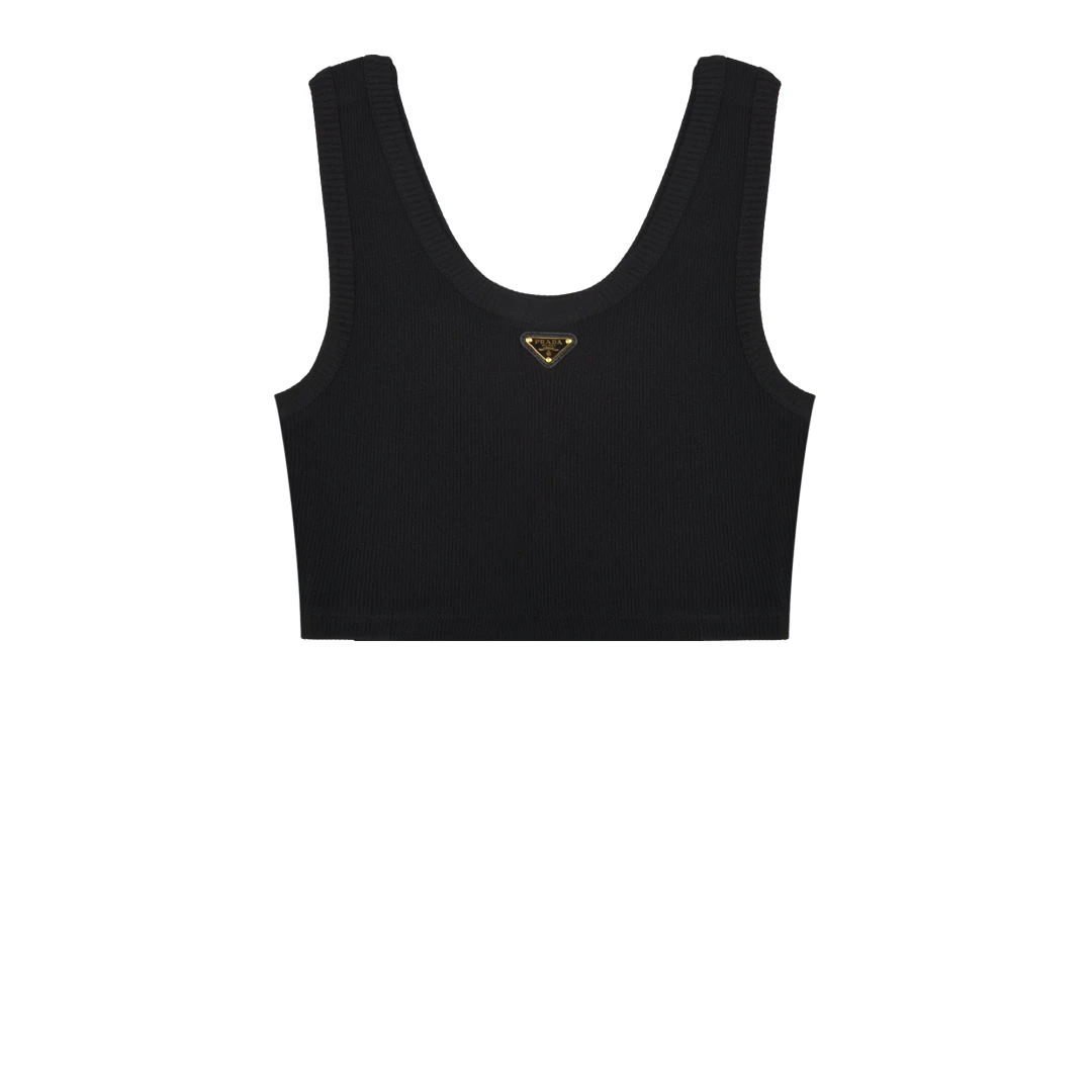 PRADA Triangle Logo Ribbed Jersey Tank Top