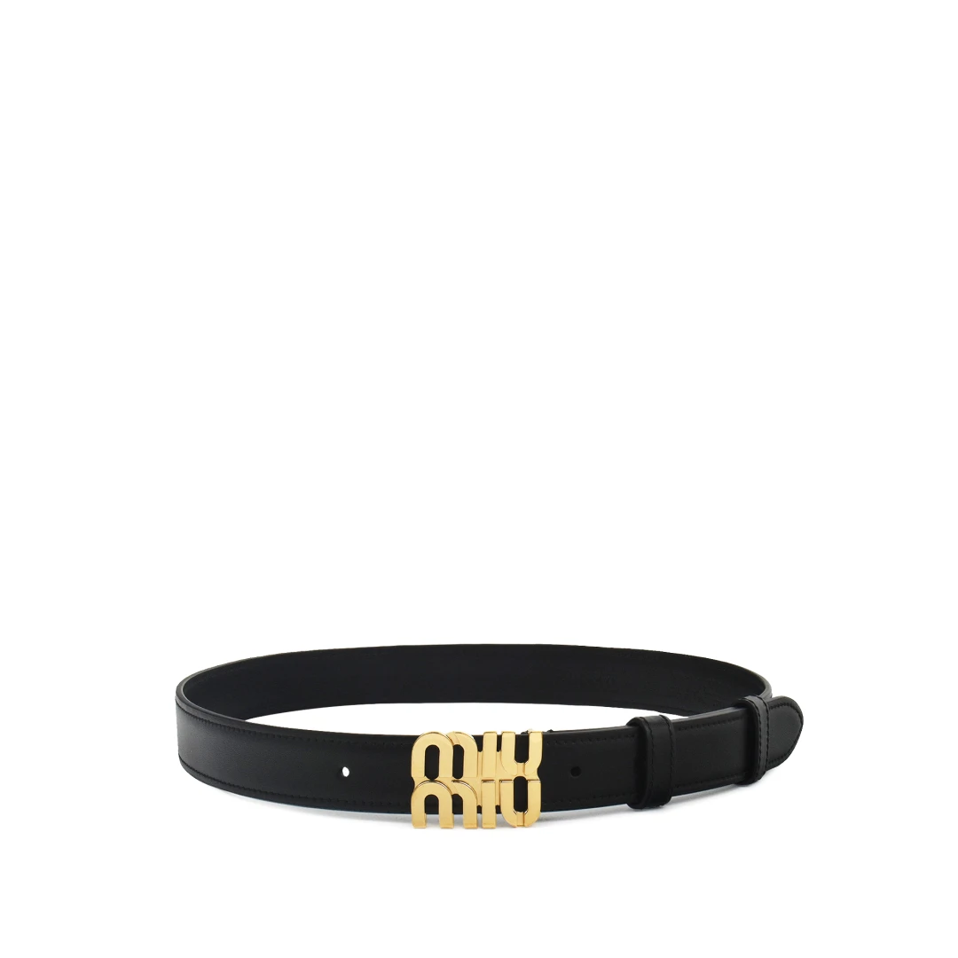MIU MIU Metal Logo Belt 25mm Calfskin Leather