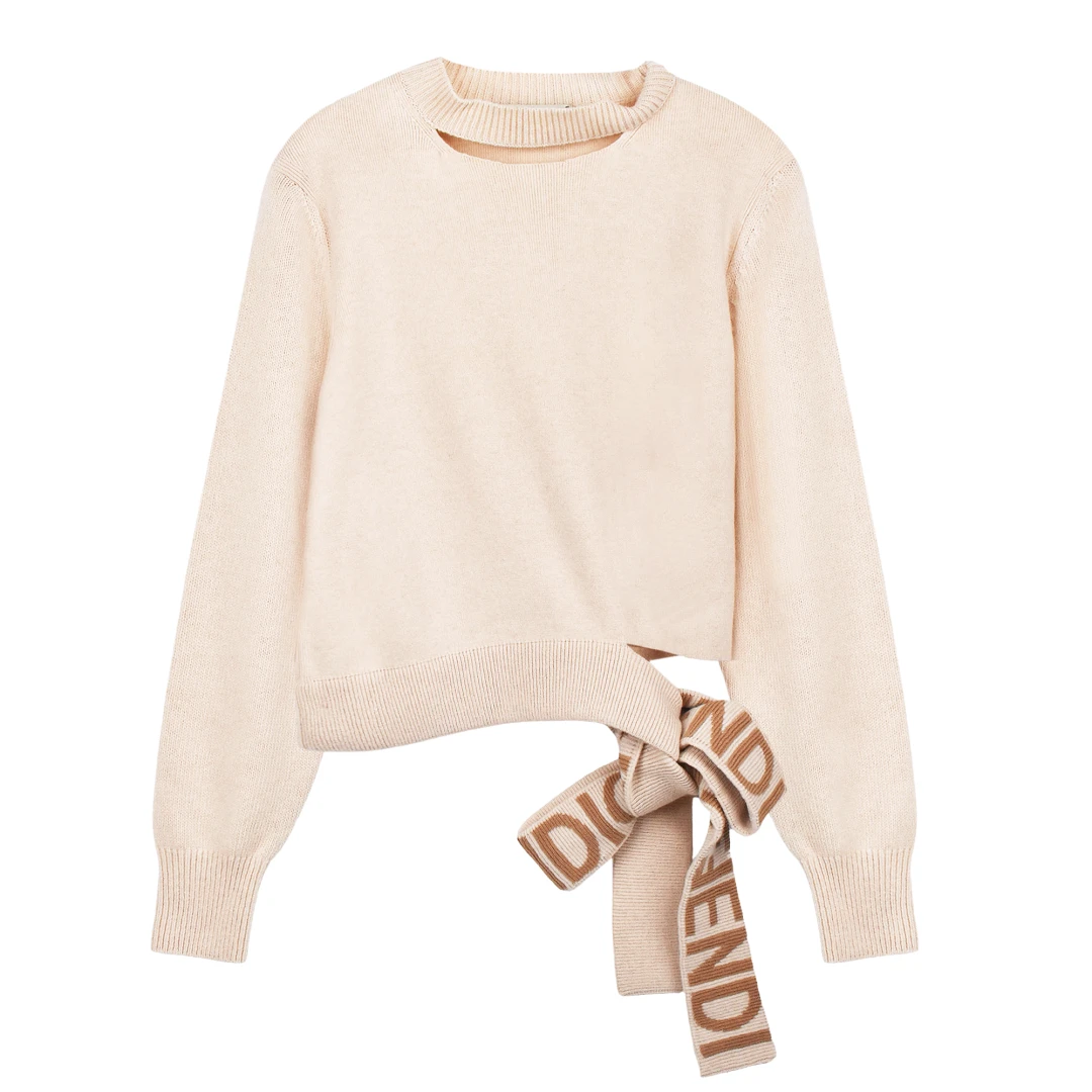 FENDI Knotted Logo Print Cashmere And Wool Sweater