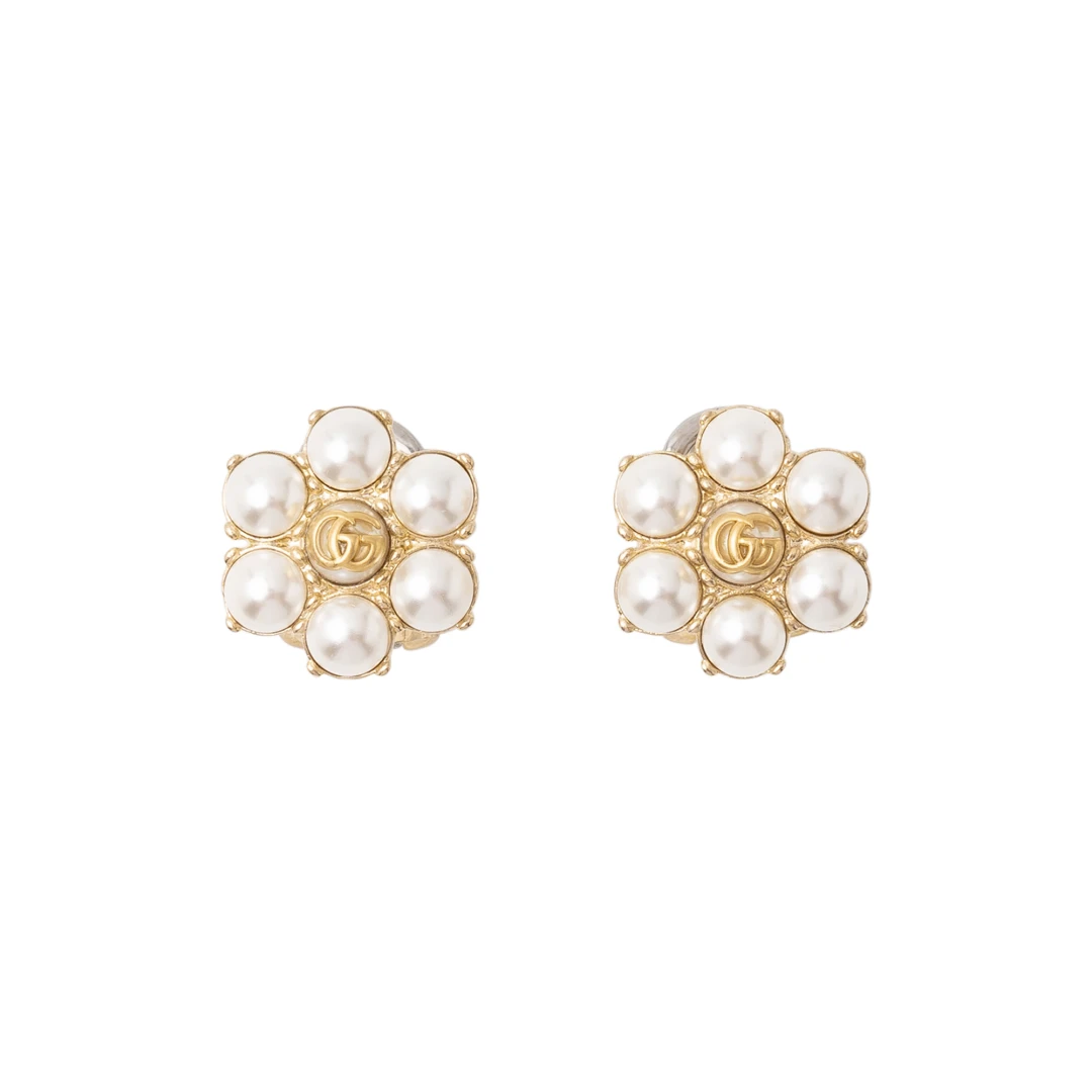 GUCCI Pearl Double G In Flower Earrings
