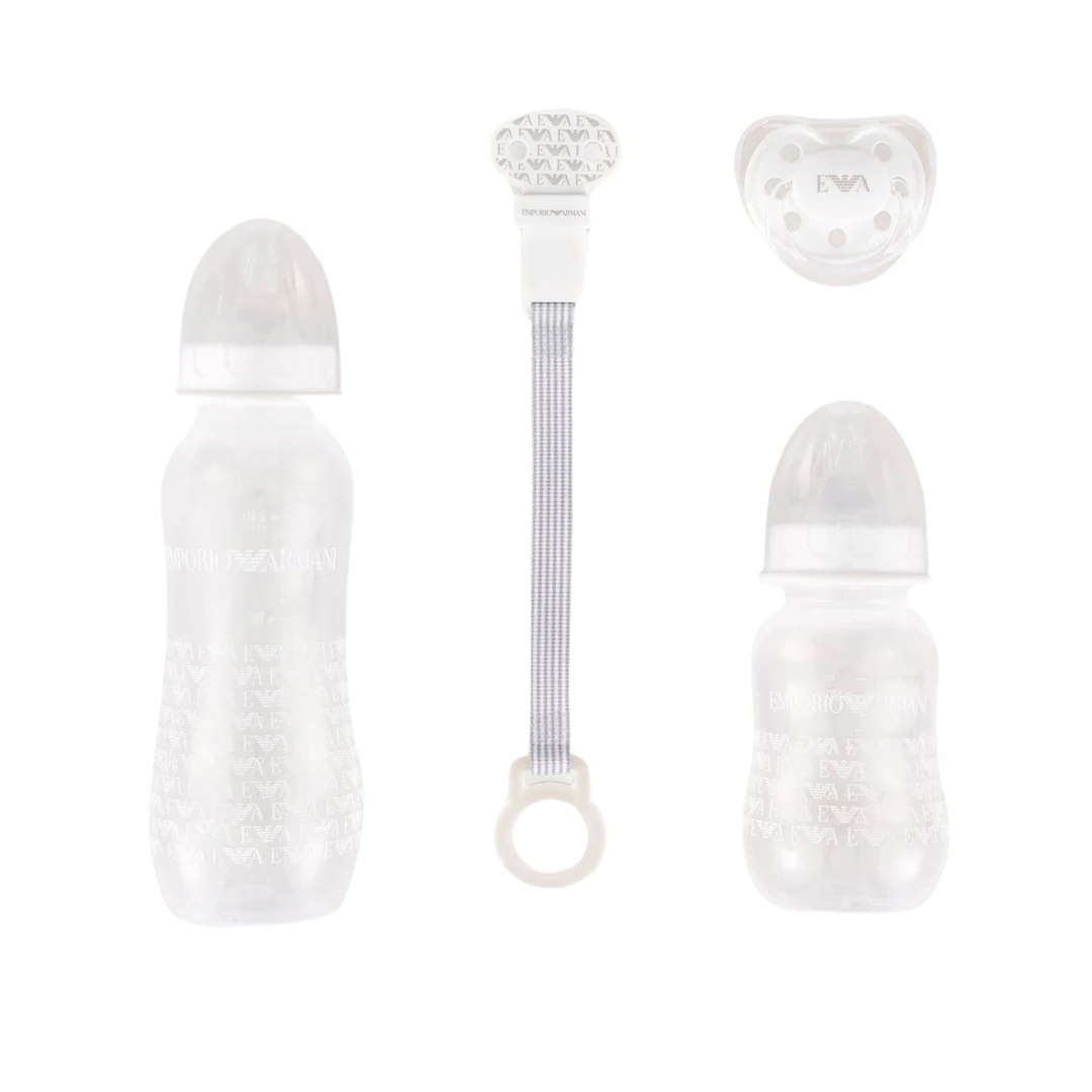 EMPORIO ARMANI Logo Print Baby Bottle Set And Pacifier