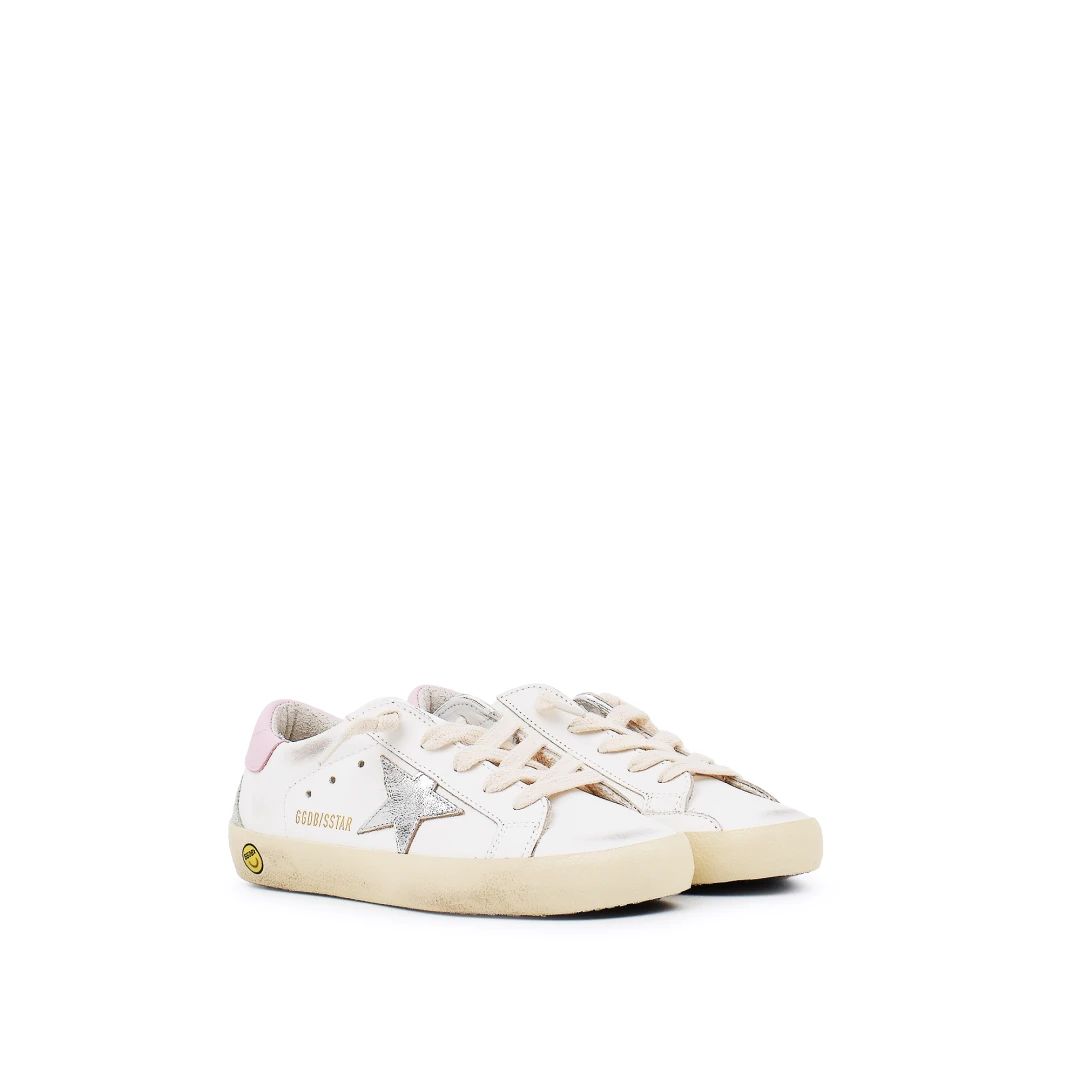GOLDEN GOOSE Silver Metallic Star And Pink Heel Tab Sneaker