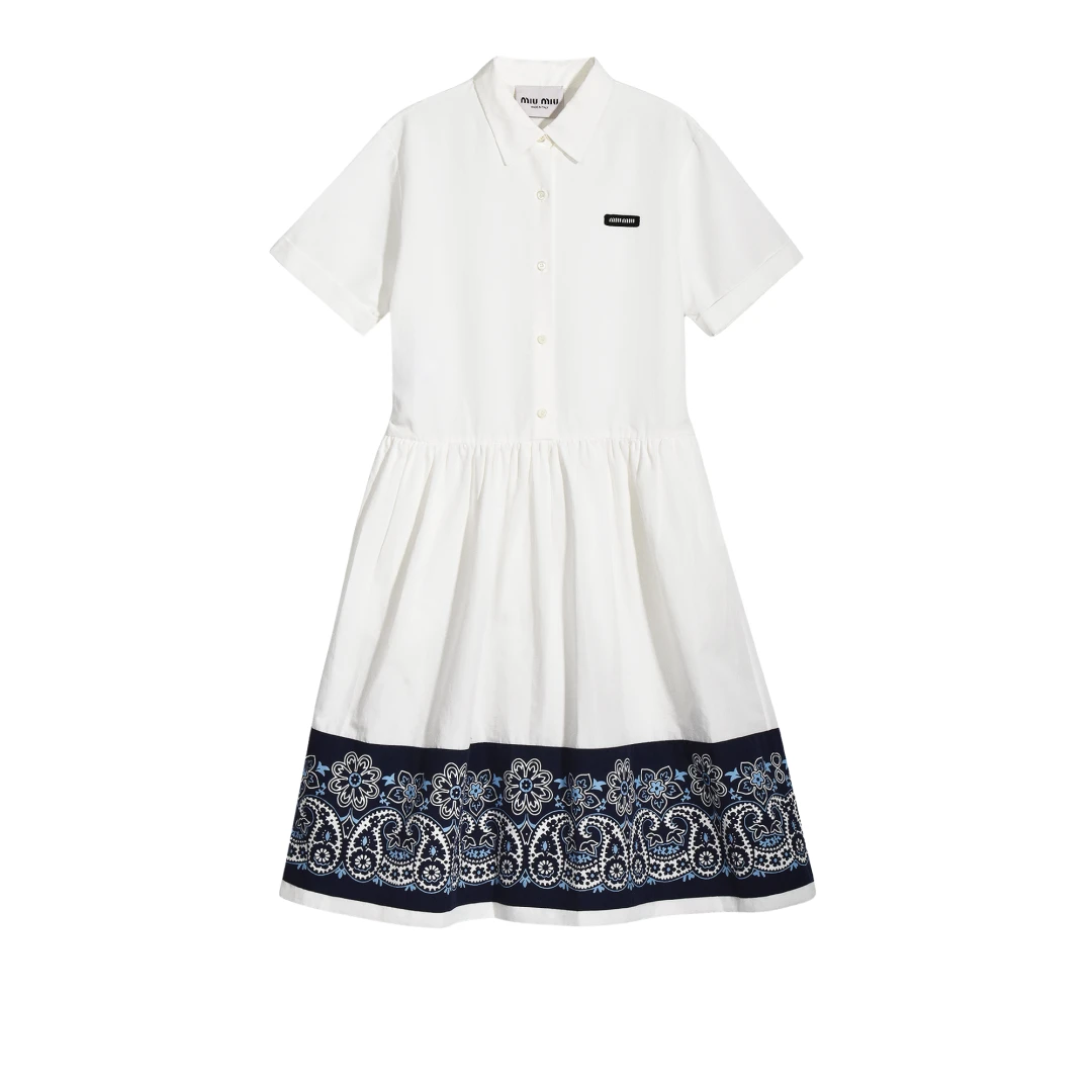 MIU MIU Slubbed Poplin Dress With Bandana Print
