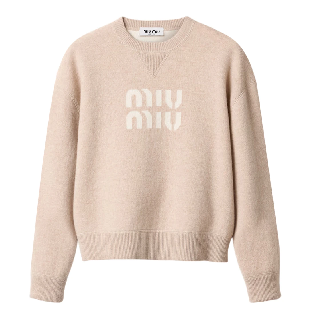 MIU MIU Logo Print Double Cashmere Sweater