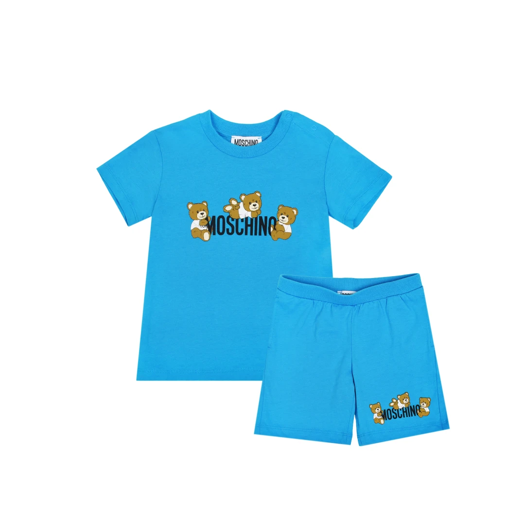 MOSCHINO Three Teddy Bear Logo Tshirt And Short Pants Set