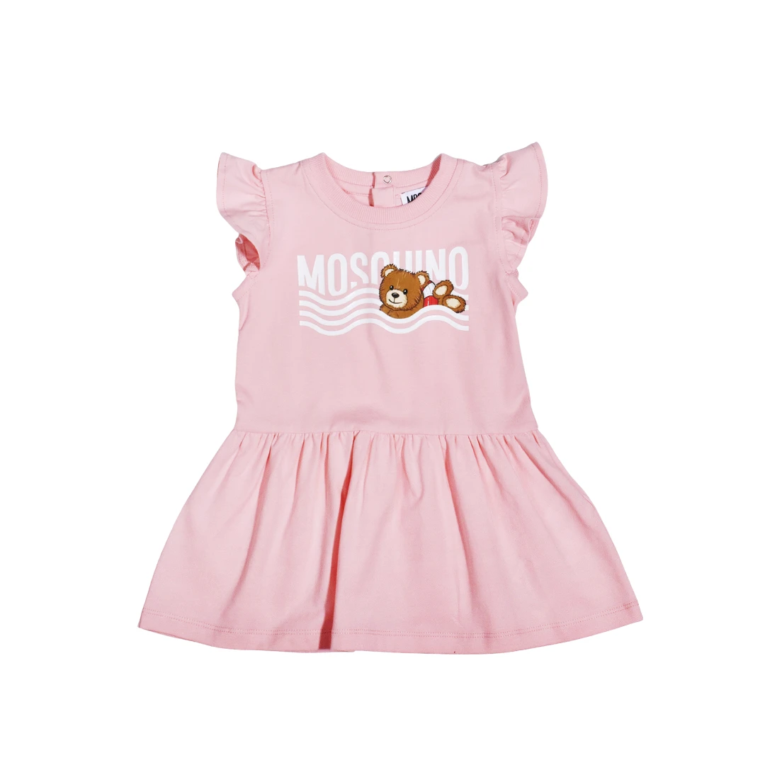 MOSCHINO Swimming Teddy Bear Logo Print Ruffled Dress