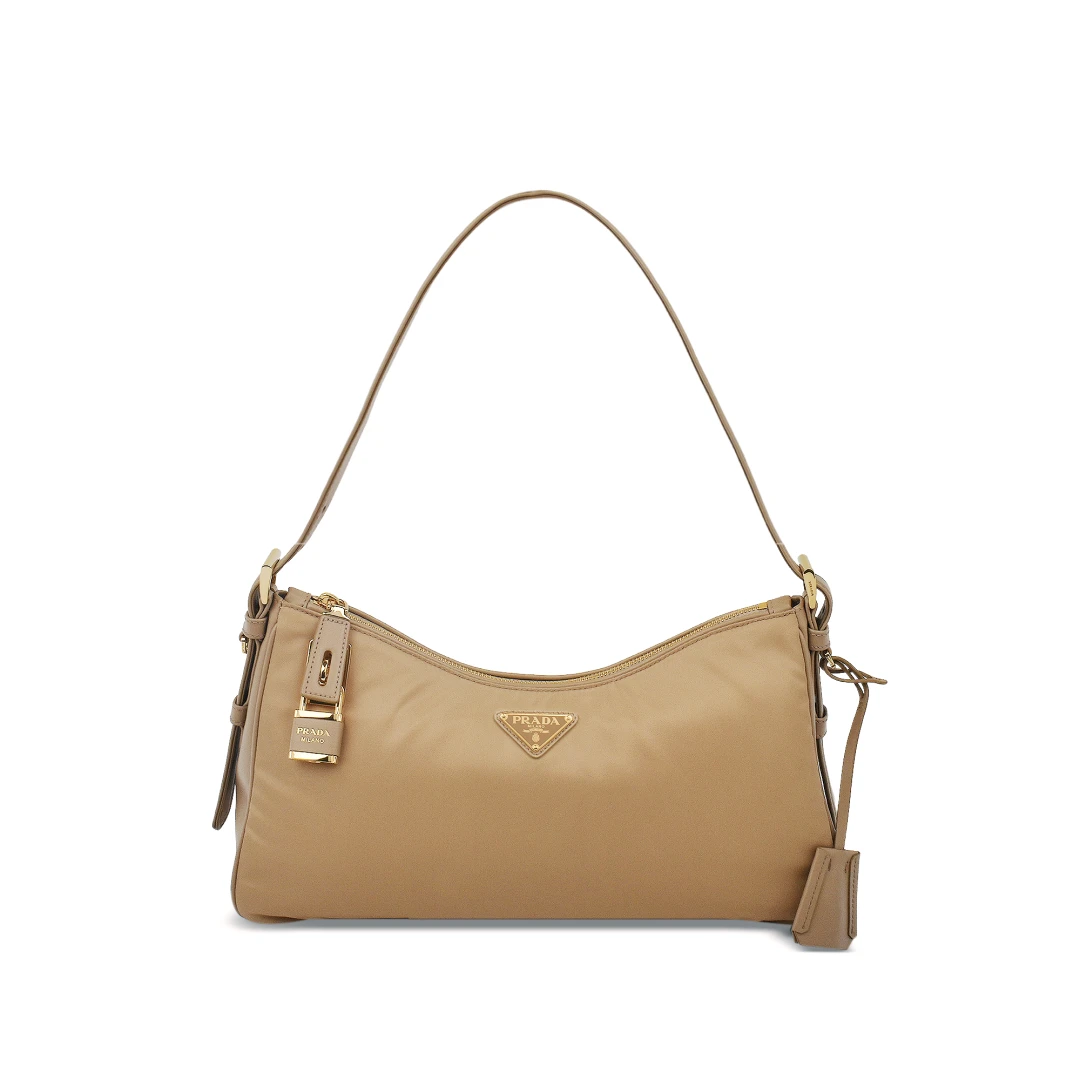 PRADA Aimee Large Shoulder Bag Re-nylon And Leather With Padlock