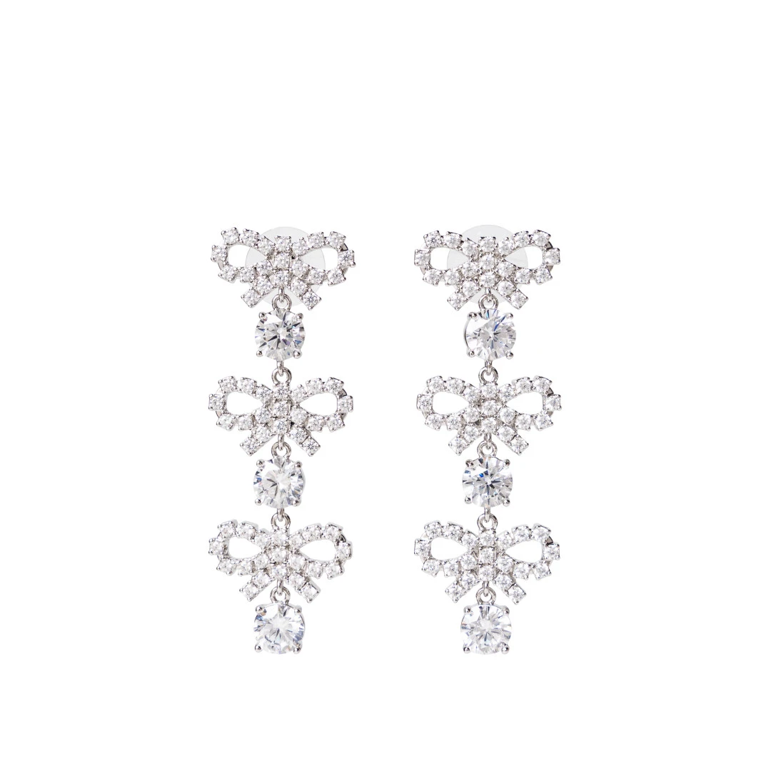 SELF-PORTRAIT Micro Bow Crystal Tiered Earrings