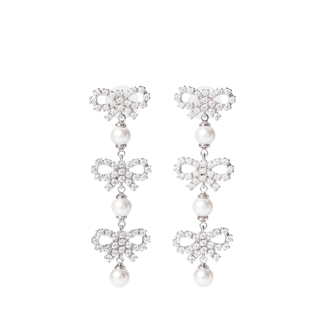SELF-PORTRAIT Micro Bow Pearl Tiered Earrings