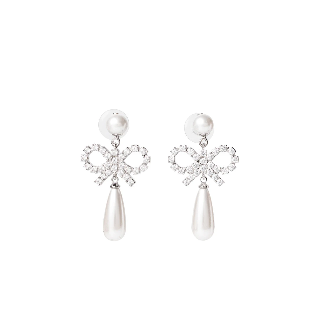 SELF-PORTRAIT Pearl Bow Droplet Earrings