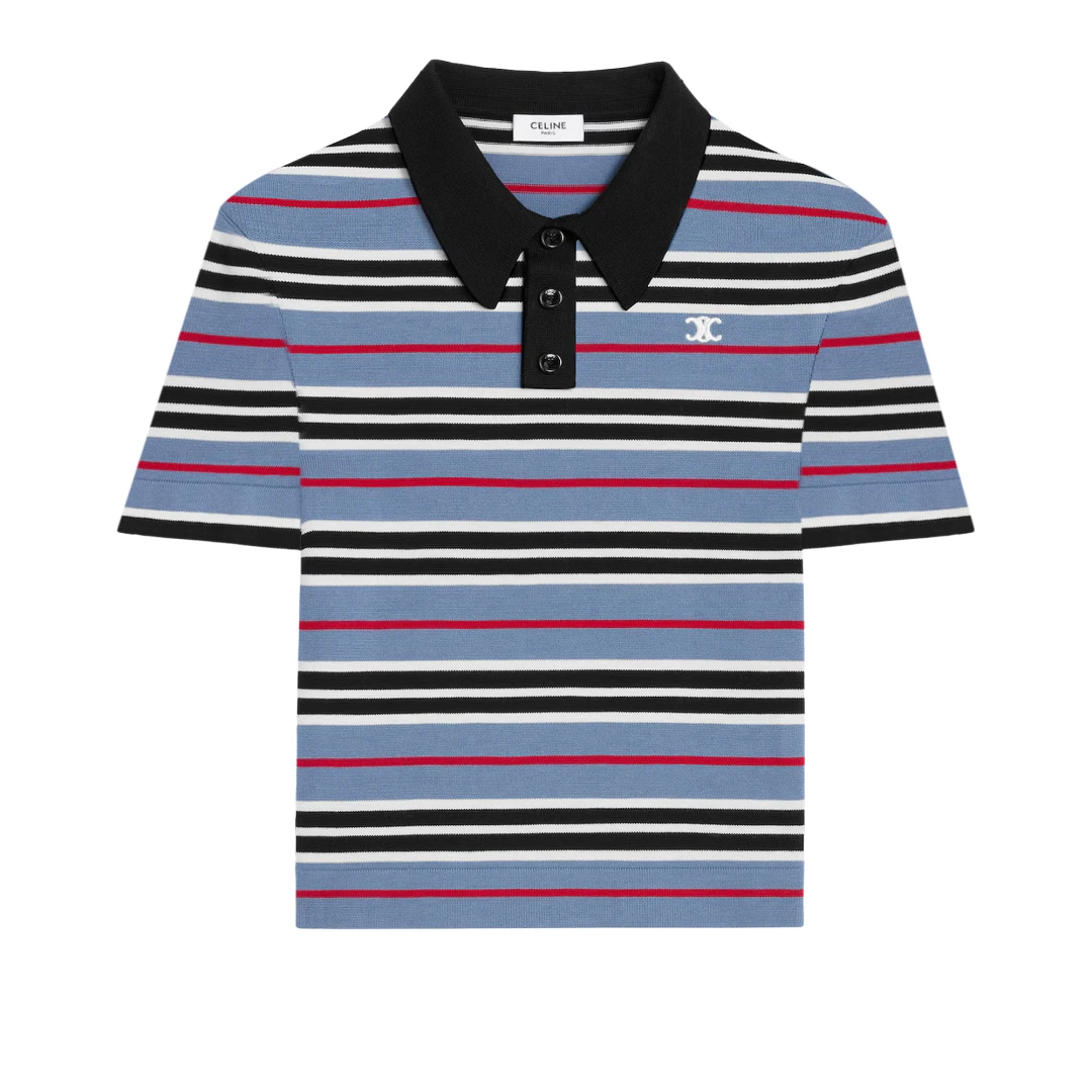 CELINE Triomphe Cropped Polo In Striped Cotton
