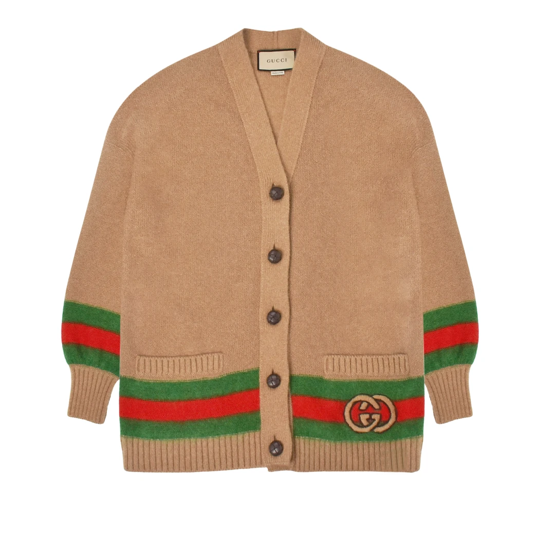 GUCCI Interlocking G Embroidered Oversized Mohair Wool Cardigan