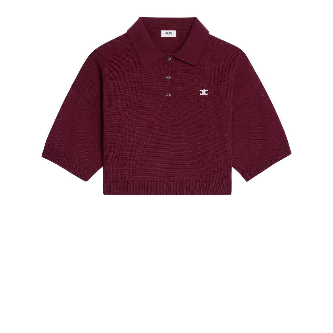 CELINE Triomphe Embroidered Cropped Polo Shirt