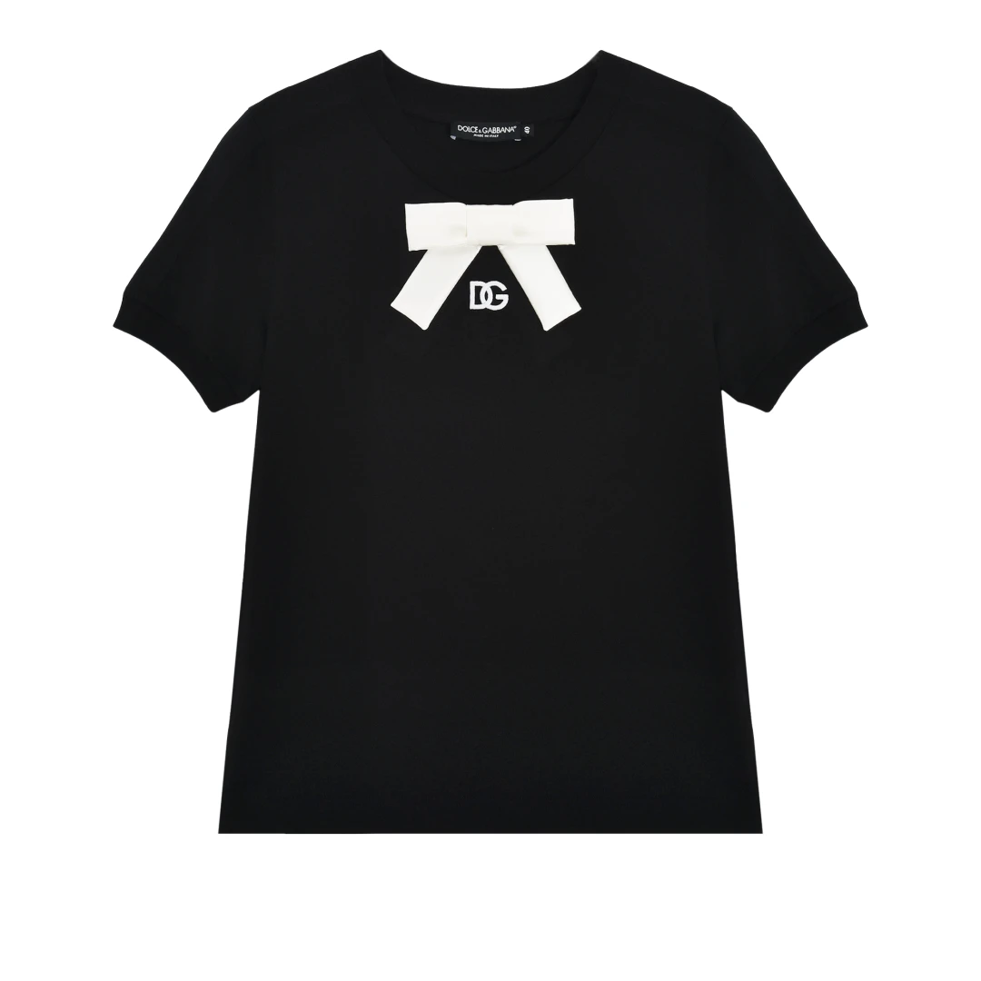 DOLCE & GABBANA DG Embroidered And Bow Tshirt Jersey