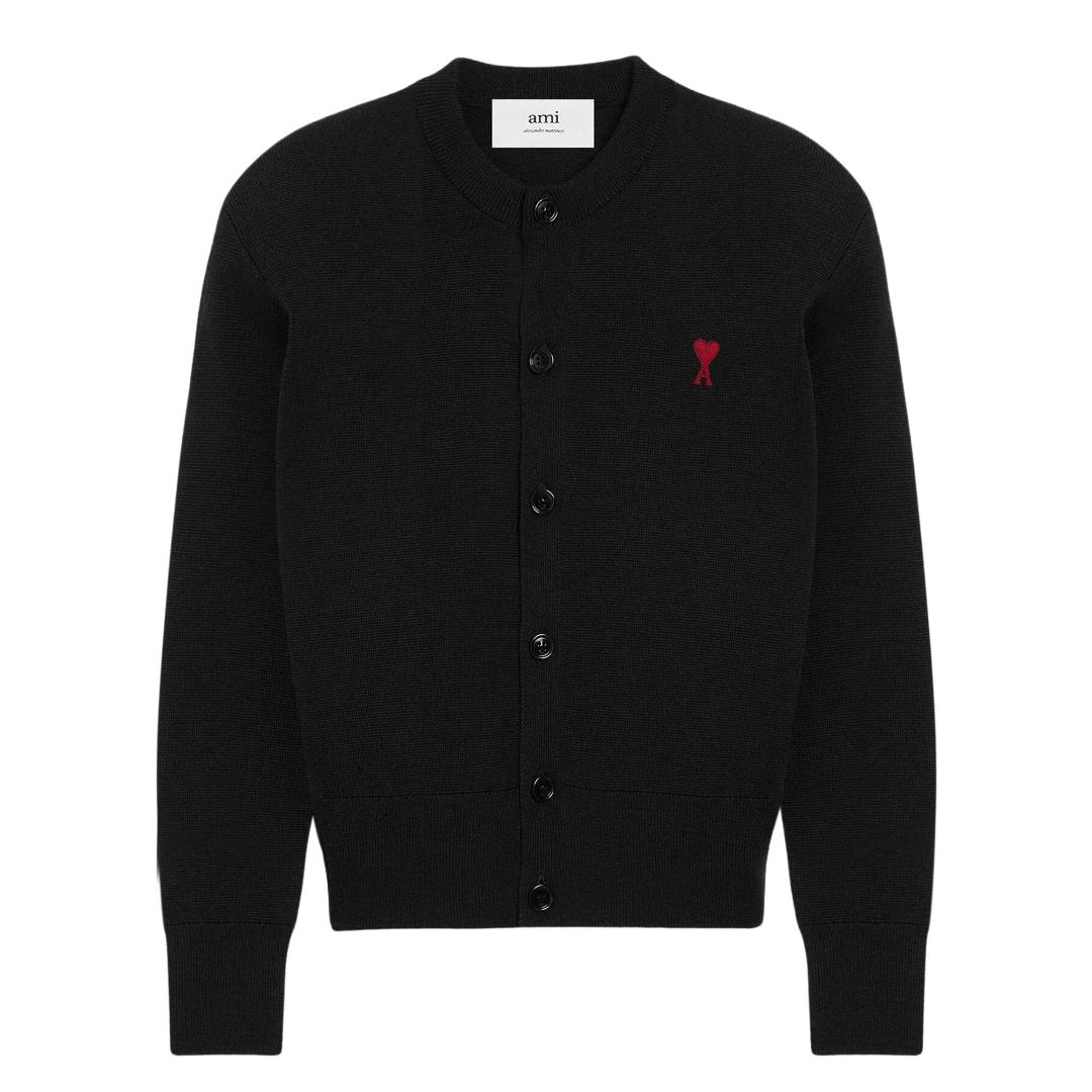 AMI PARIS Red Ami De Coeur Crewneck Cardigan