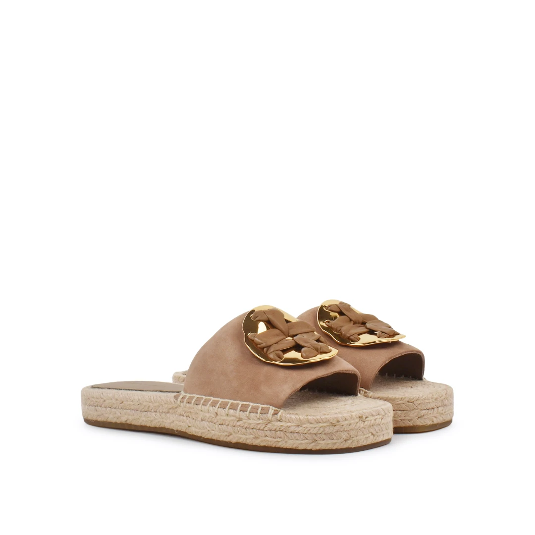 TORY BURCH Woven Double T Espadrilles Slide