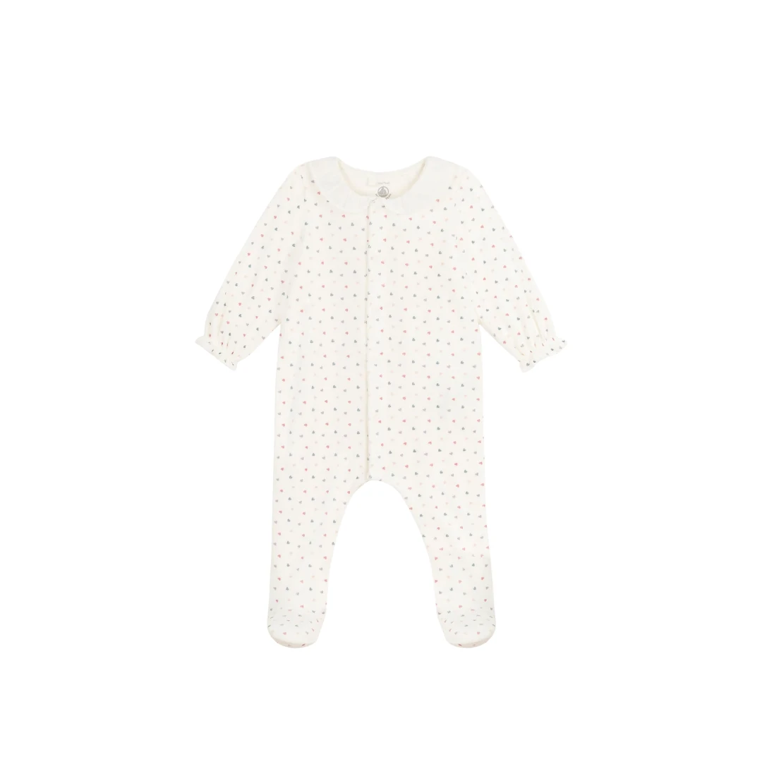 PETIT BATEAU Heart Printed Velour Pyjama Suit With A Ruff Collar