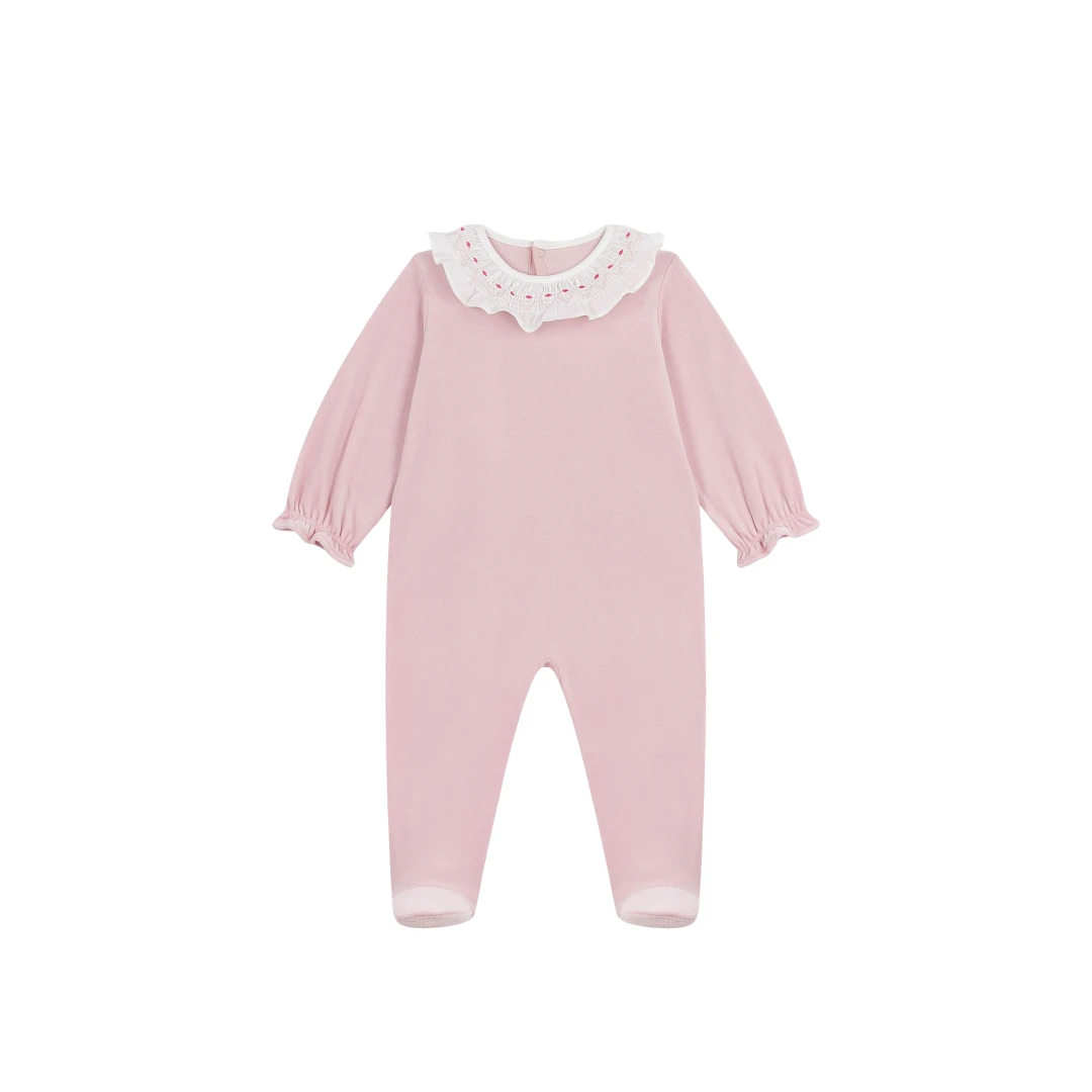 PETIT BATEAU Plain Velour Pyjama Suit With A Back Opening
