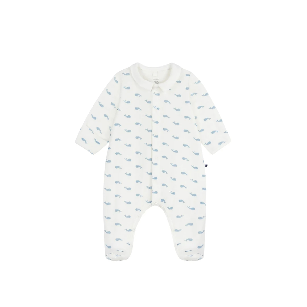 PETIT BATEAU Whale Printed Velour Pyjama Suit With A Collar