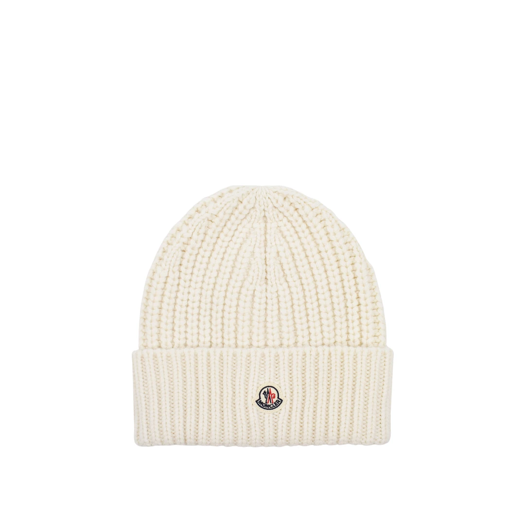MONCLER Logo Patch Rib Beanie Wool And Cashmere